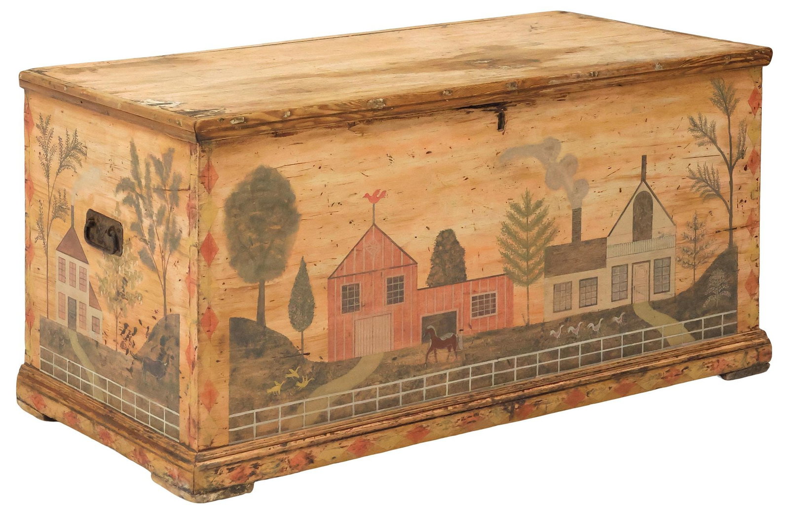 LARGE ENGLISH PAINT-DECORATED STORAGE CHEST / BLANKET BOX (1 of 5)