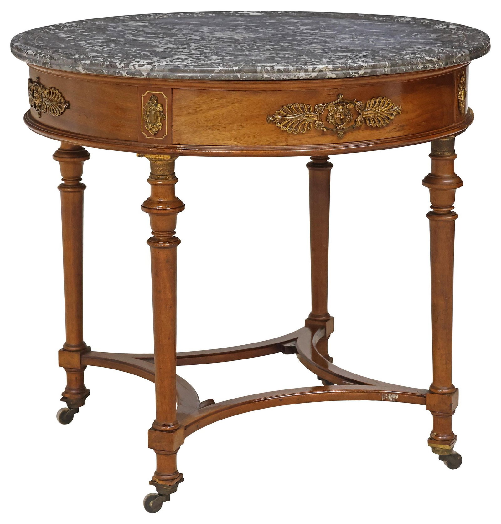 FRENCH LOUIS XVI STYLE MARBLE-TOP WALNUT SIDE TABLE ON CASTERS (1 of 4)