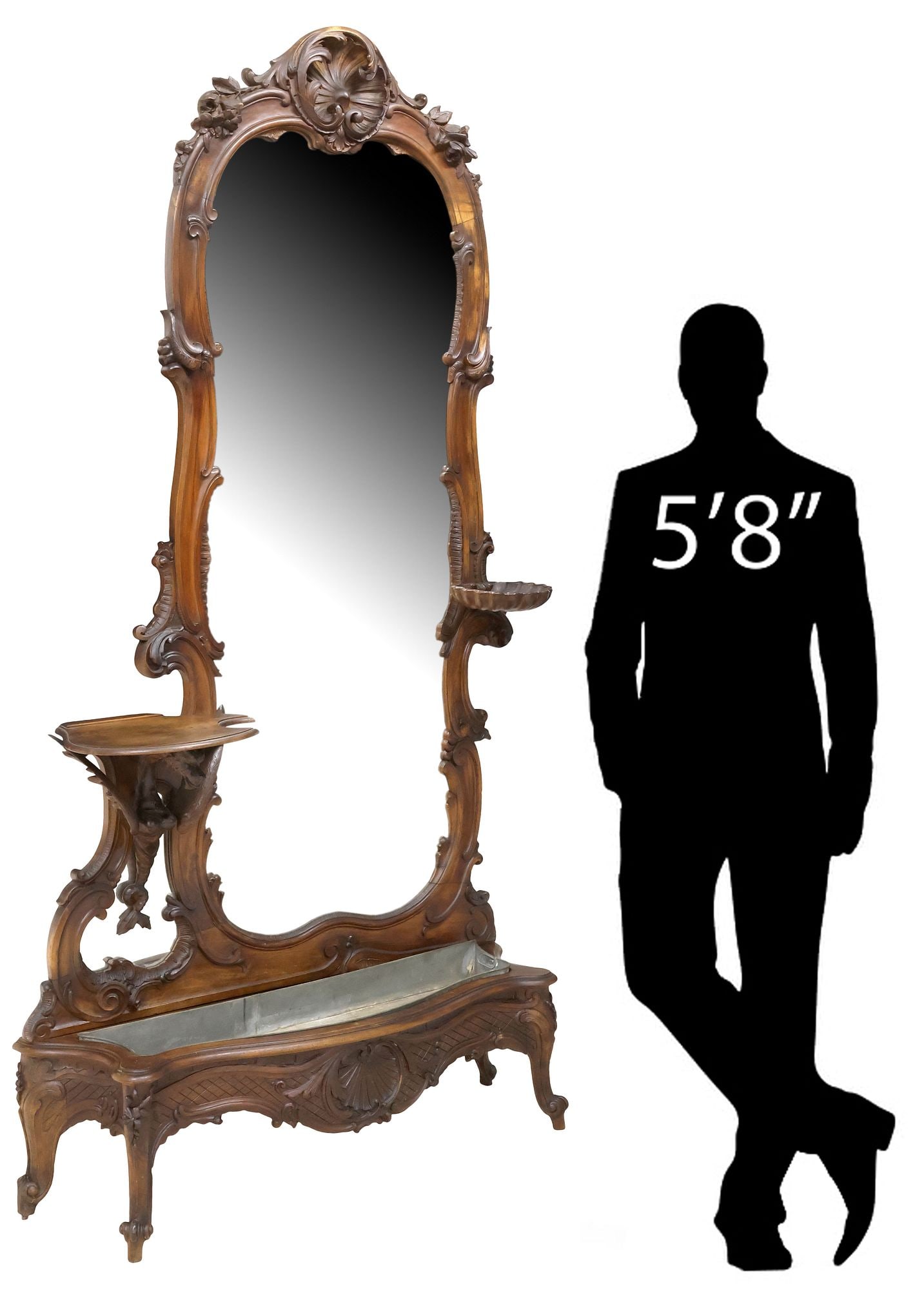 FRENCH LOUIS XV STYLE CARVED & MIRRORED WALNUT HALL STAND WITH DRAGON (1 of 10)