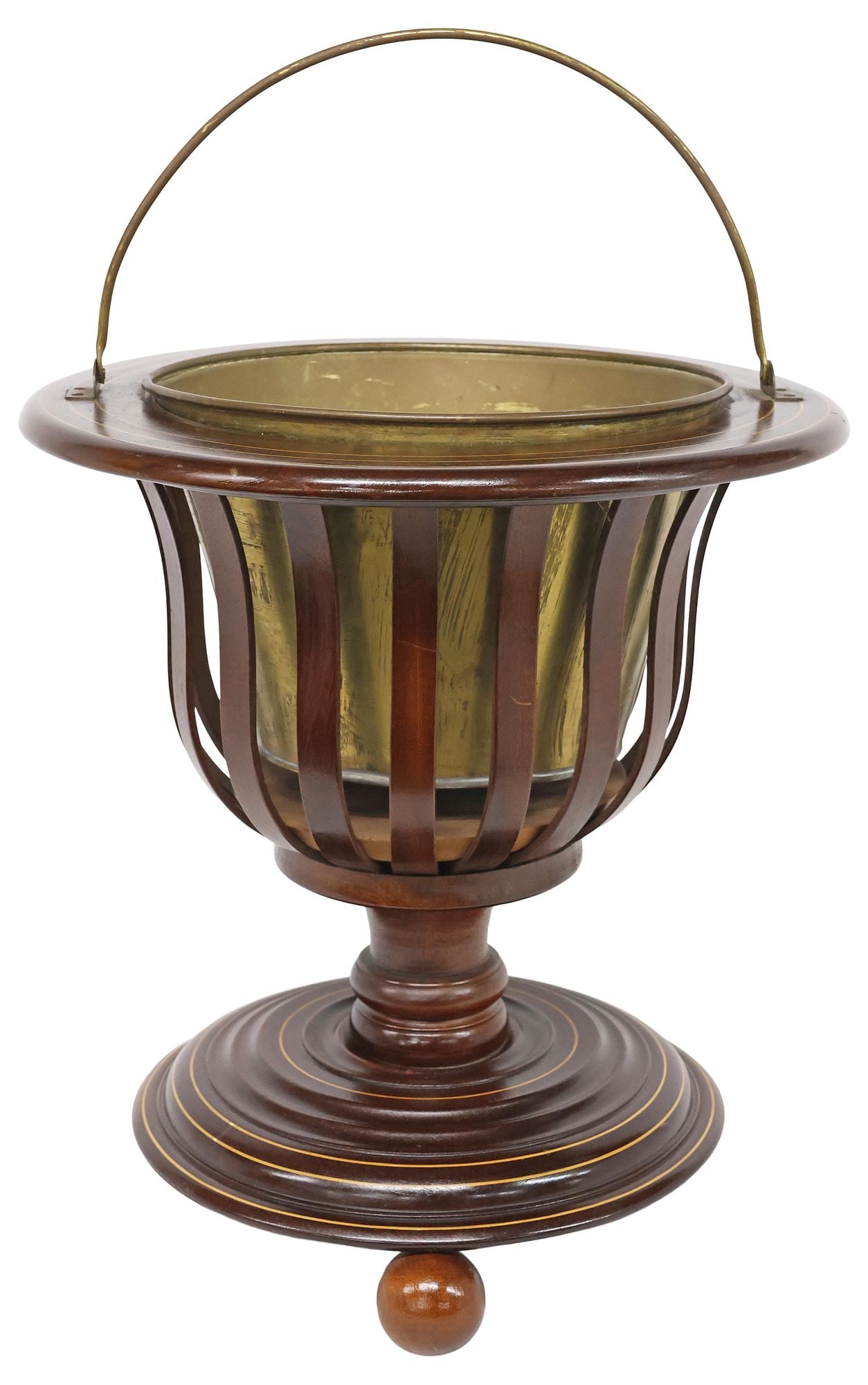 DUTCH INLAID MAHOGANY URN-FORM 'TEESTOOF' TEA KETTLE BUCKET (1 of 4)