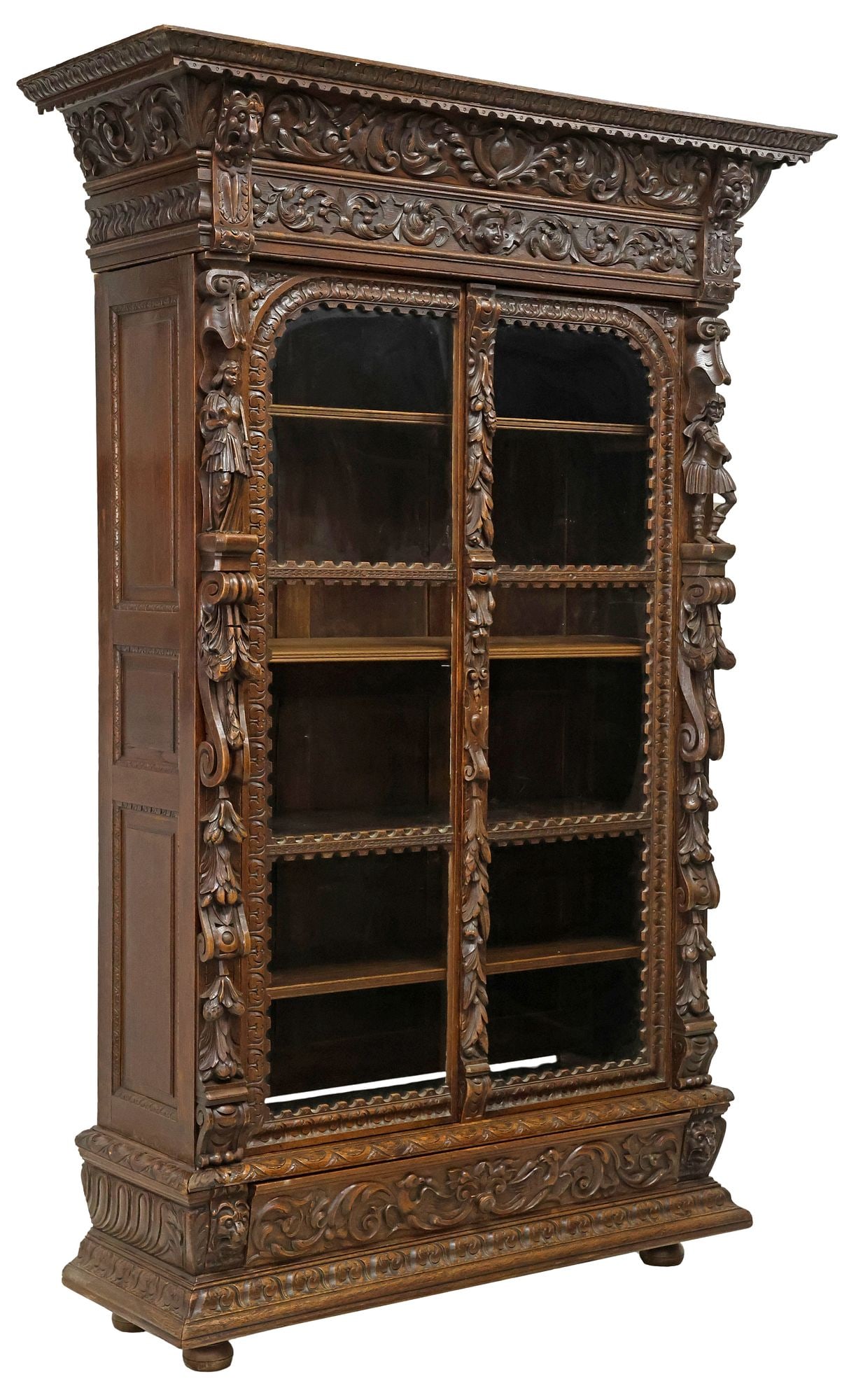 FRENCH RENAISSANCE REVIVAL CARVED OAK FIGURAL BOOKCASE (1 of 8)
