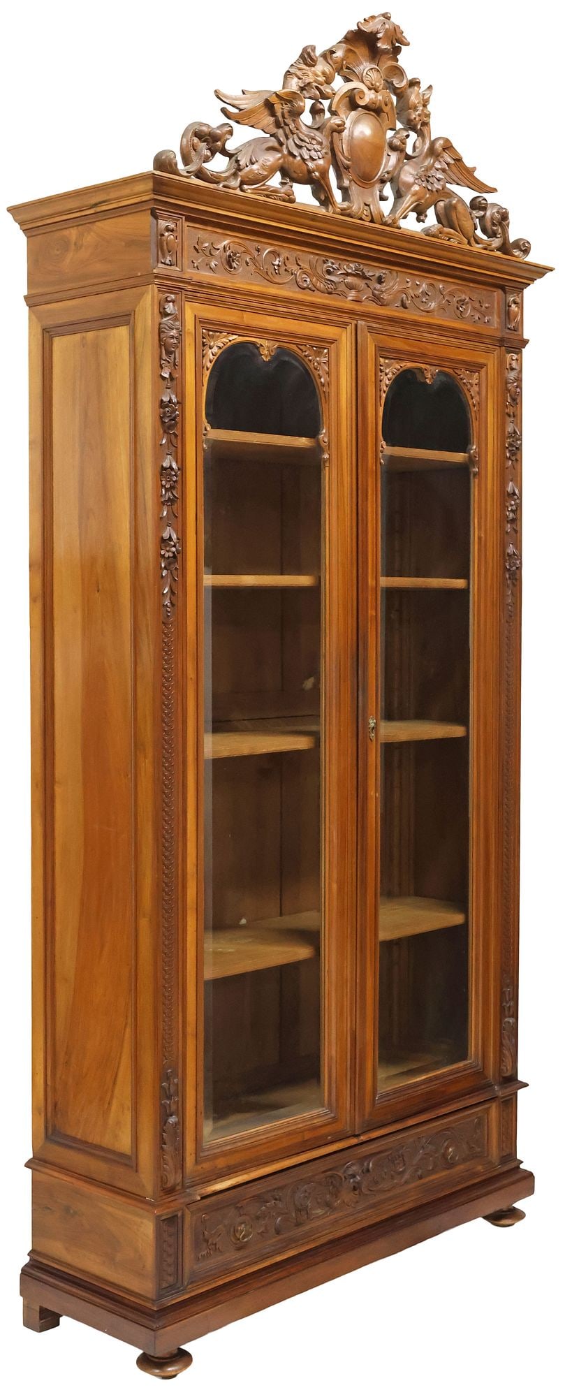 ITALIAN RENAISSANCE REVIVAL CARVED WALNUT DISPLAY BOOKCASE (1 of 7)