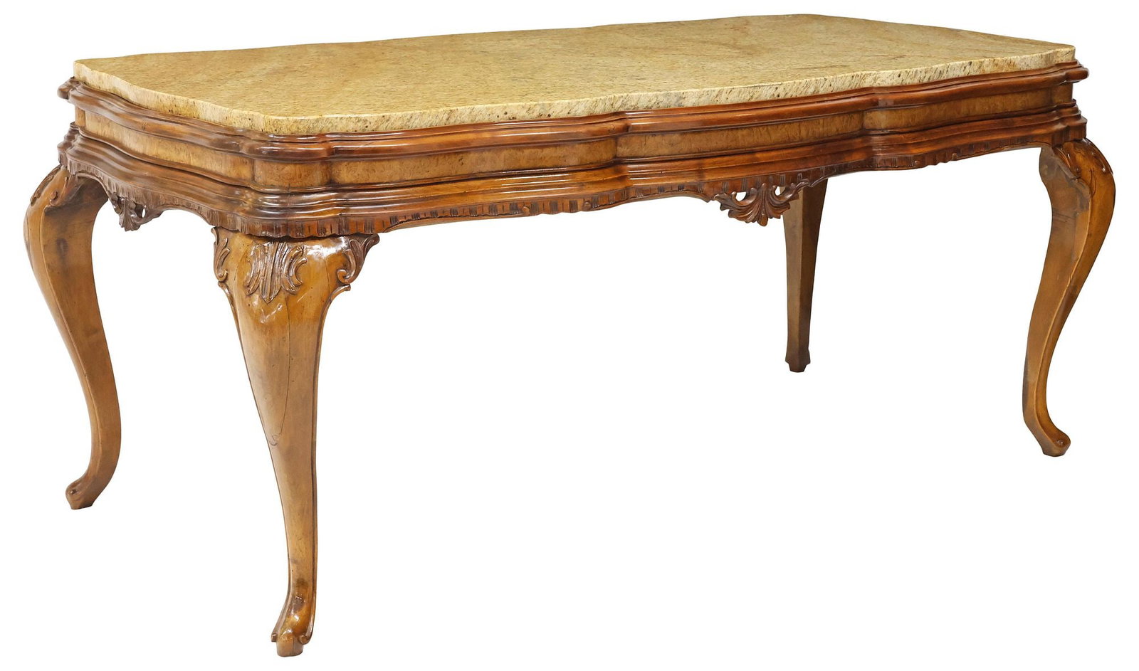 LARGE LOUIS XV STYLE MARBLE-TOP CARVED WALNUT DINING TABLE (1 of 6)