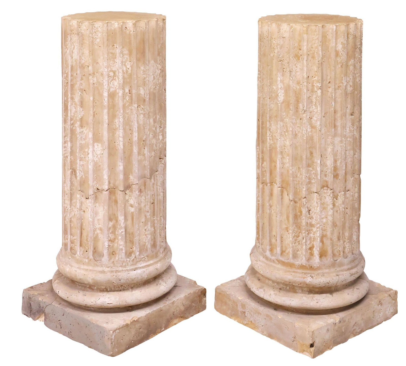 (2) LARGE CAST STONE FLUTED COLUMNAR GARDEN PEDESTALS, 45.5"H (1 of 5)