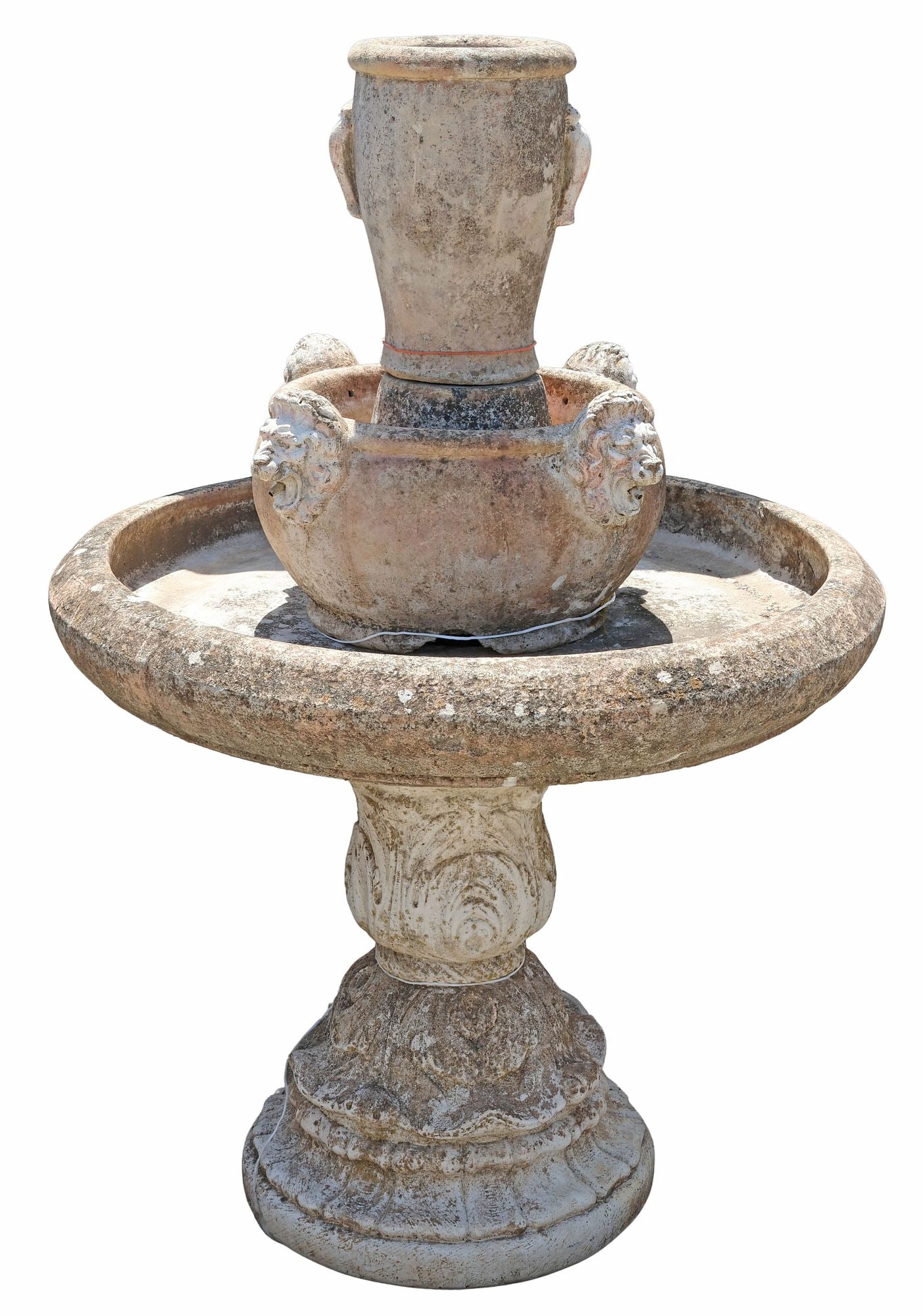 LARGE ENGLISH CAST STONE LION MASK GARDEN FOUNTAIN, 57"H (1 of 3)