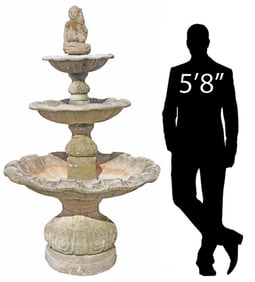 MONUMENTAL ENGLISH CAST STONE 3-TIER CHERUB GARDEN FOUNTAIN, 78"H