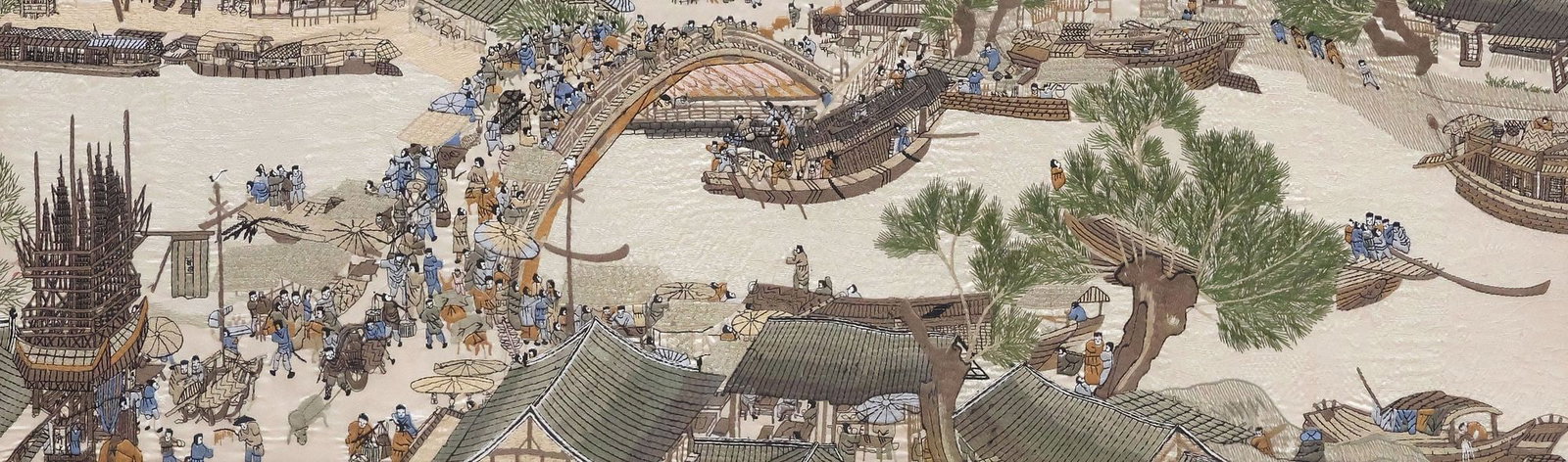 AFTER ZHANG ZEDUAN CHINESE 'QINGMING FESTIVAL' SILK EMBROIDERY PANEL (1 of 7)