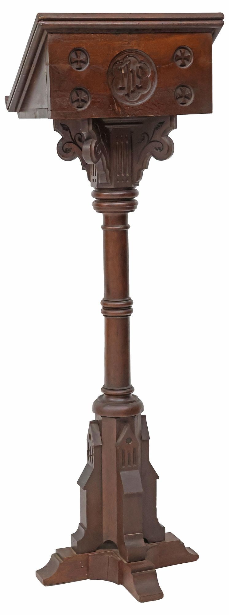 ENGLISH GOTHIC REVIVAL CARVED OAK ECCLESIASTIC LECTERN / BOOK STAND (1 of 5)