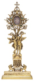 FIGURAL ALTER RELIQUARY CONTAINING 5 RELICS, 1 FROM THE TABLE OF JESUS CHRIST