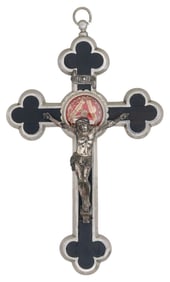 GERMAN NUN'S HABIT PROFESSION RELIQUARY CROSS WITH AGNUS DEI DISC