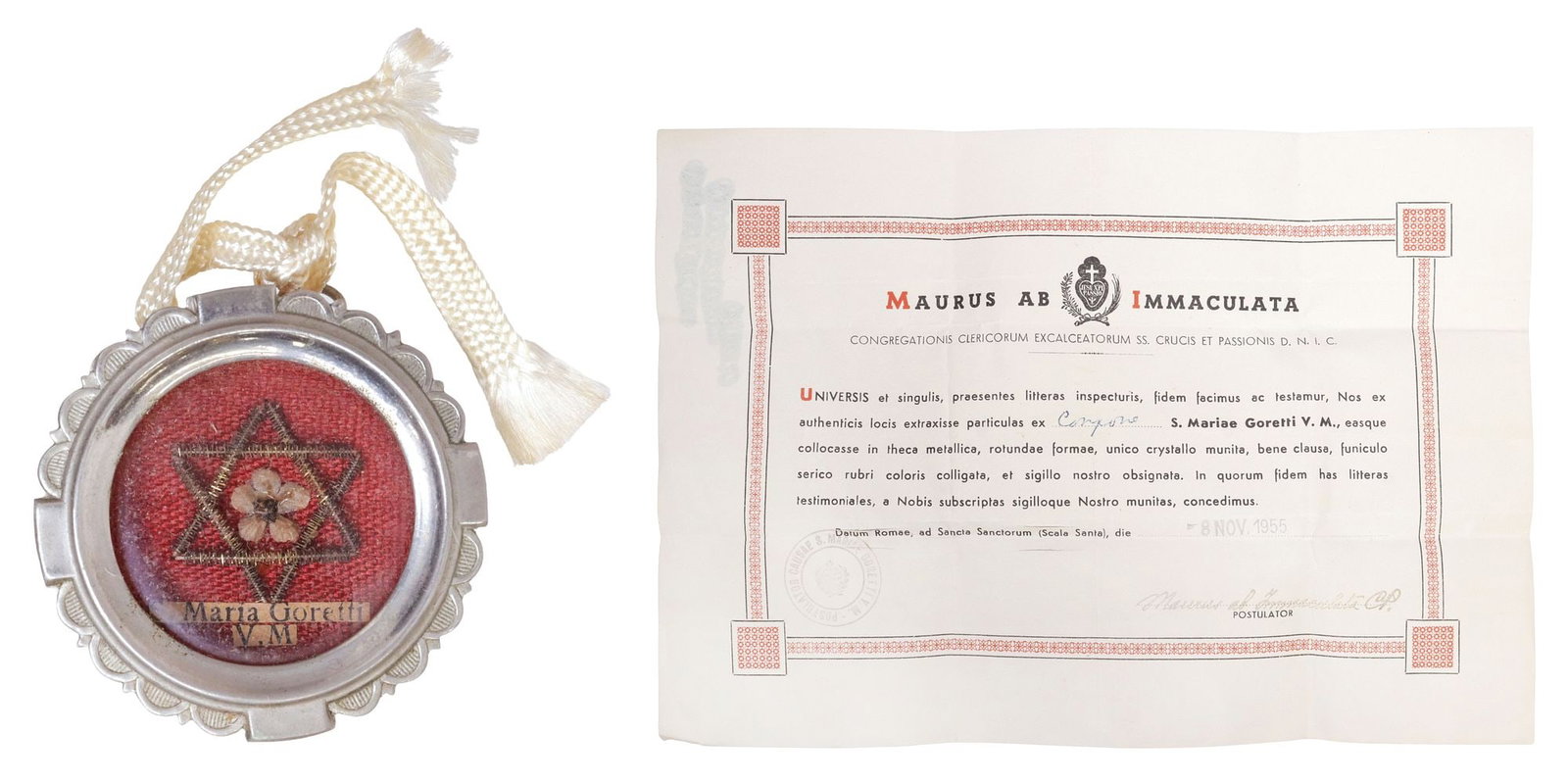 1ST-CLASS RELIC OF ST. MARIA TERESA GORETTI IN THECA RELIQUARY WITH COA (1 of 8)