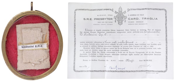 2ND-CLASS RELIC OF ST. ANTONINUS OF FLORENCE IN THECA WITH COA