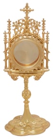 GOTHIC-STYLE ARCHITECTURAL GILT METAL MONSTRANCE ALTAR RELIQUARY