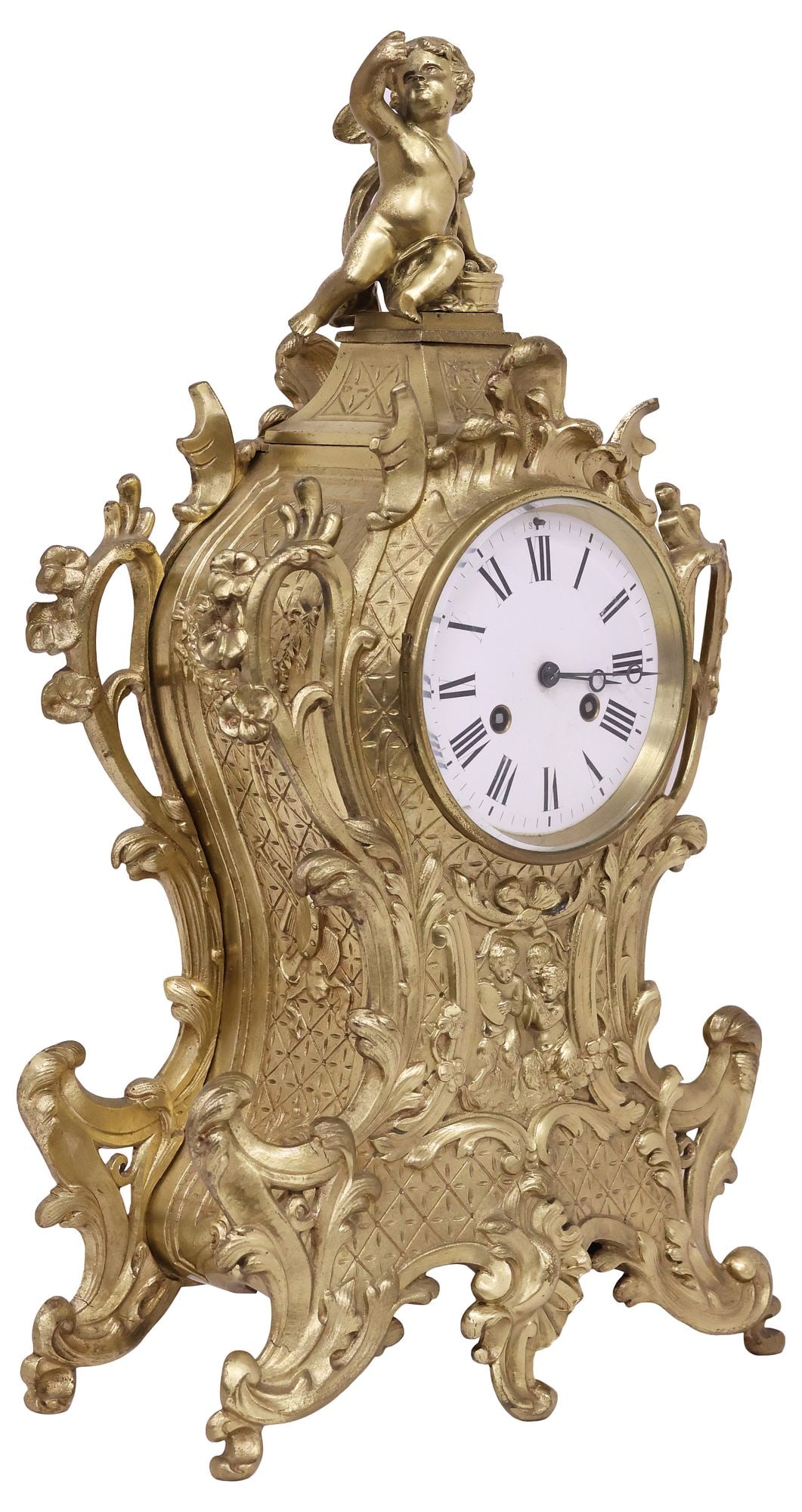 FRENCH LOUIS XV STYLE GILT BRONZE CHERUB MANTEL CLOCK (1 of 8)