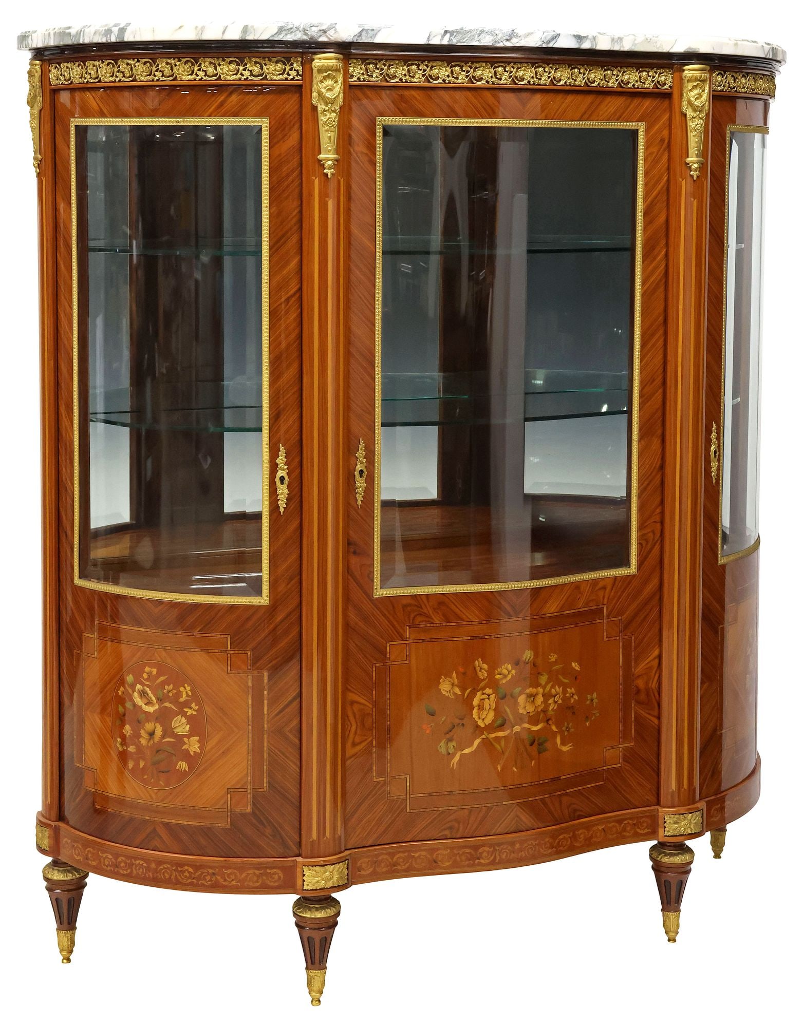 FRENCH LOUIS XVI STYLE MARBLE-TOP LACQUERED & INLAID VITRINE CABINET (1 of 7)