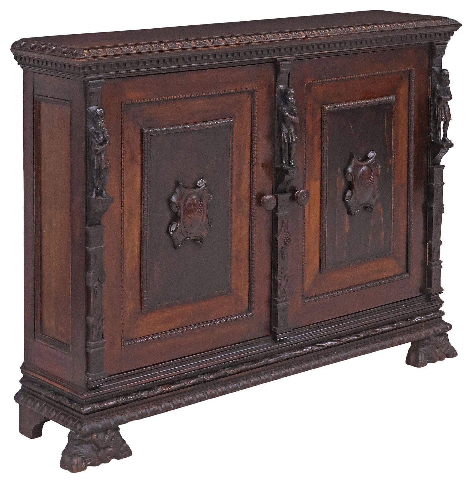 ITALIAN RENAISSANCE REVIVAL CARVED WALNUT CONSOLE CABINET (1 of 7)