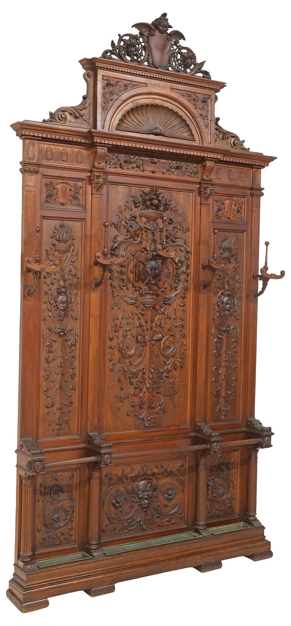 ITALIAN RENAISSANCE REVIVAL CARVED WALNUT HALL TREE (1 of 8)