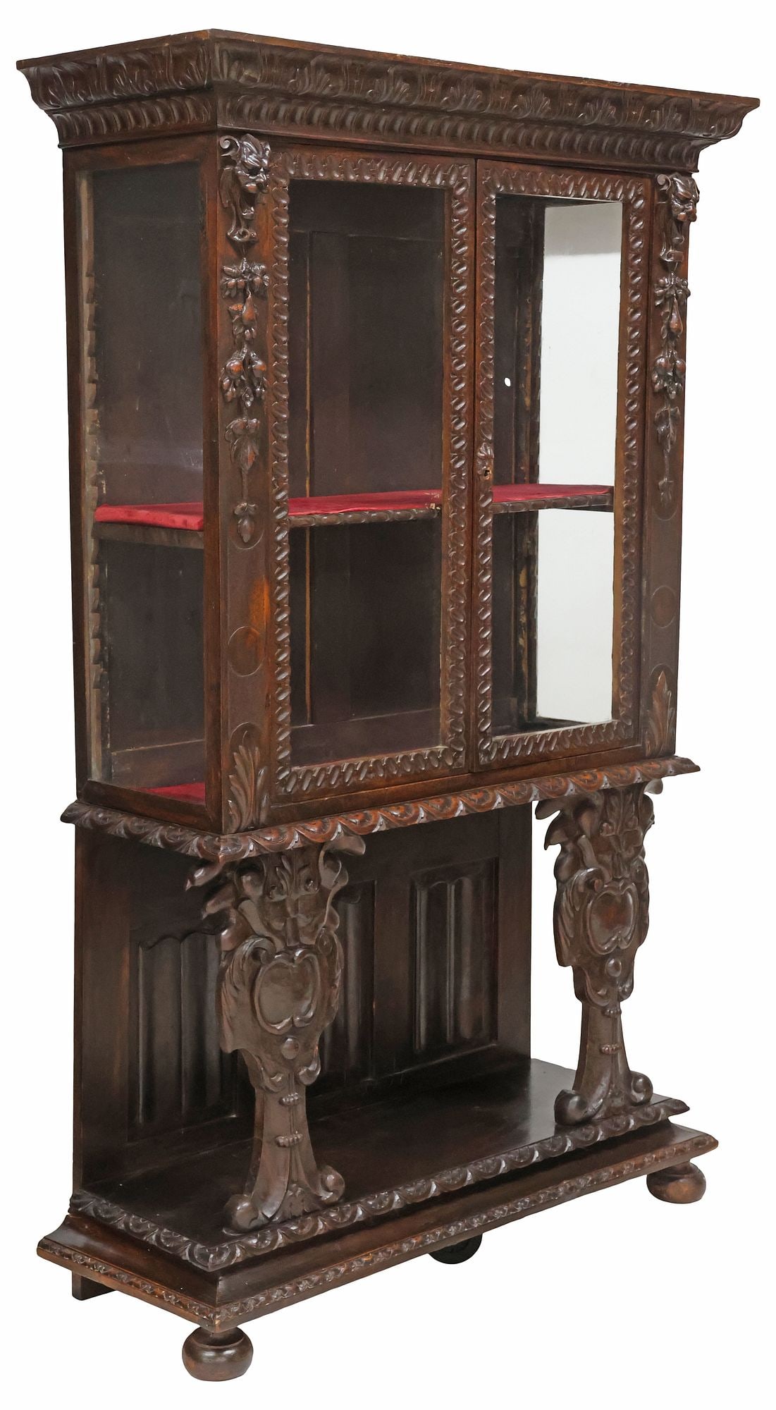 ITALIAN RENAISSANCE REVIVAL CARVED WALNUT VITRINE CABINET (1 of 6)