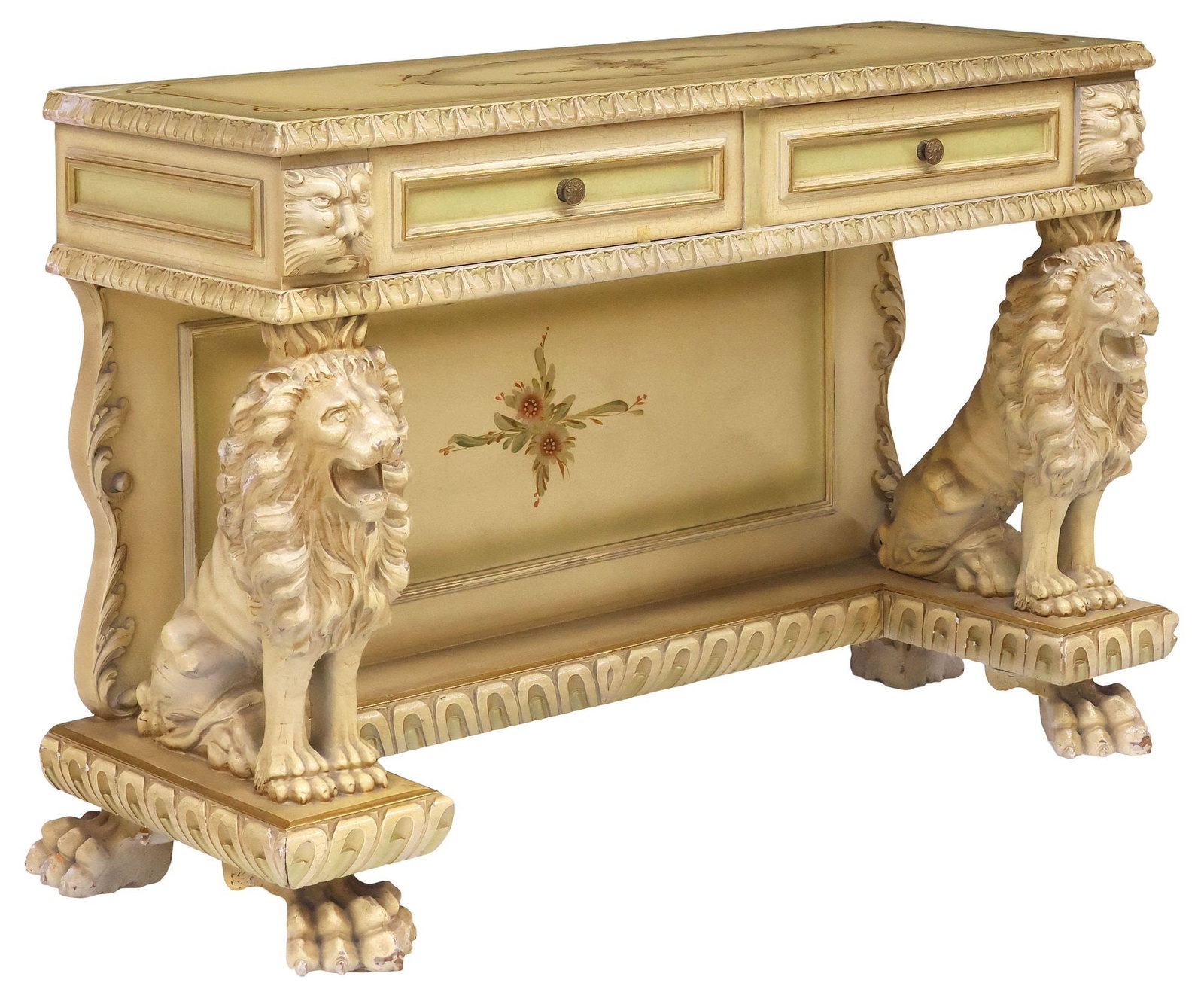 ITALIAN RENAISSANCE STYLE PAINTED & PARCEL-GILT LIONS CONSOLE TABLE (1 of 6)