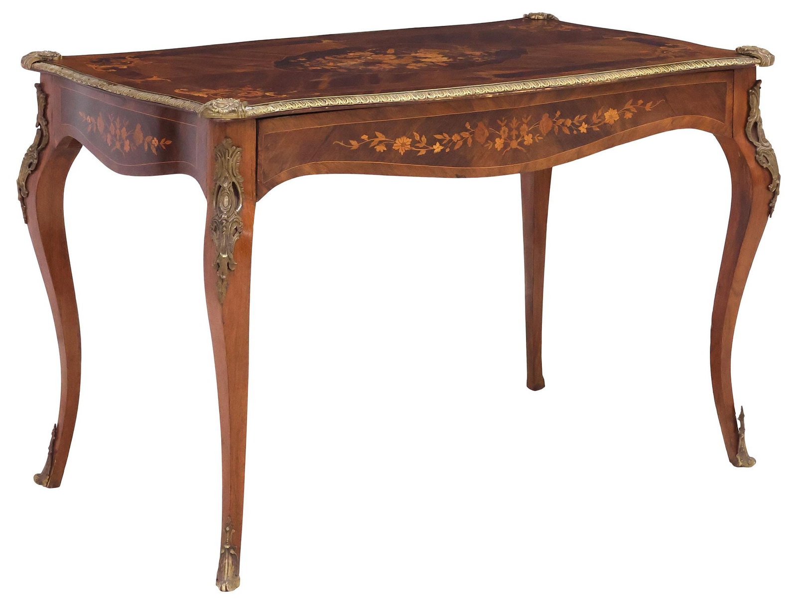 FRENCH LOUIS XV STYLE MARQUETRY INLAID BUREAU PLAT / WRITING DESK (1 of 6)