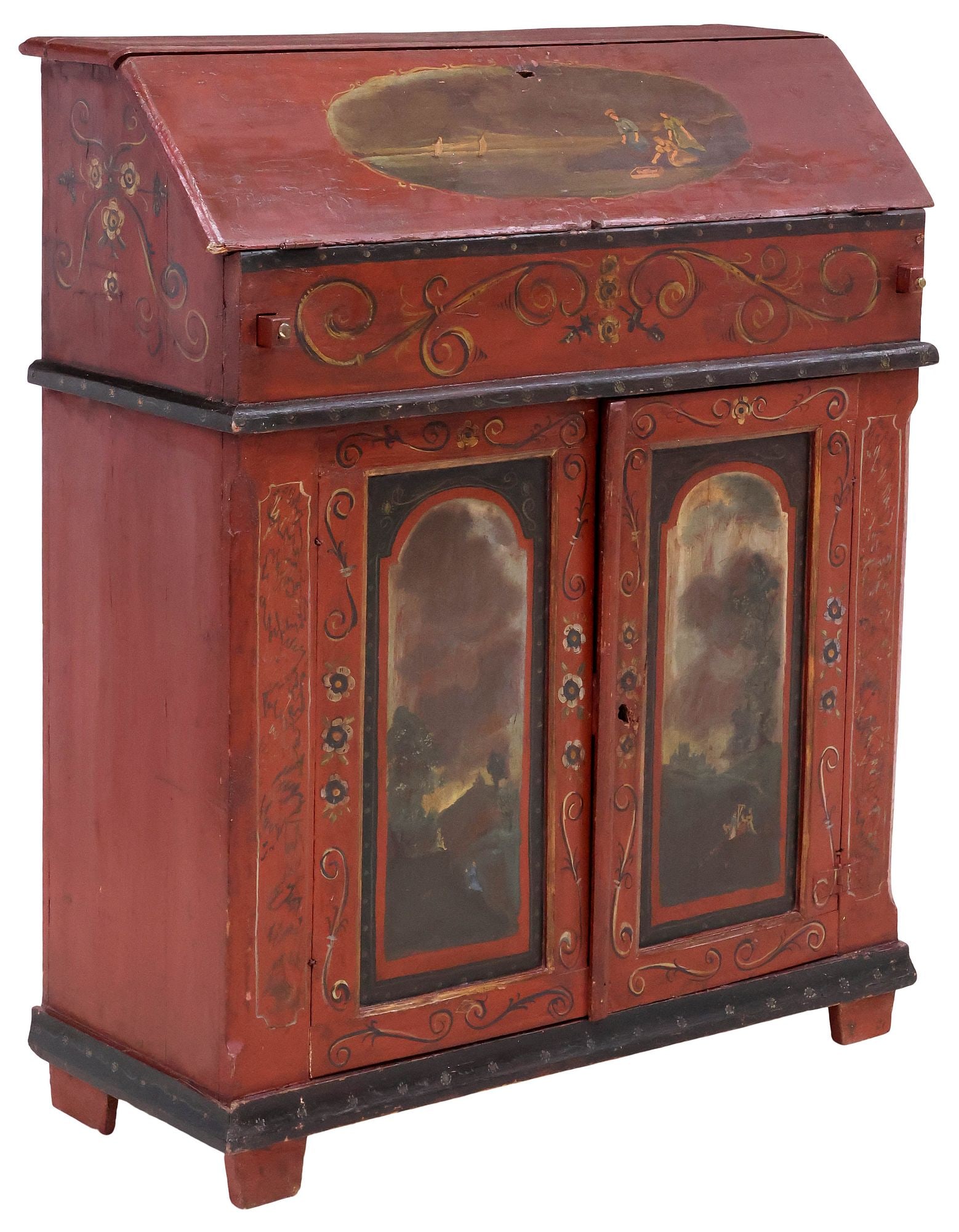 CONTINENTAL SLANT FRONT SECRETARY WITH PAINTED BIBLICAL SCENES (1 of 9)