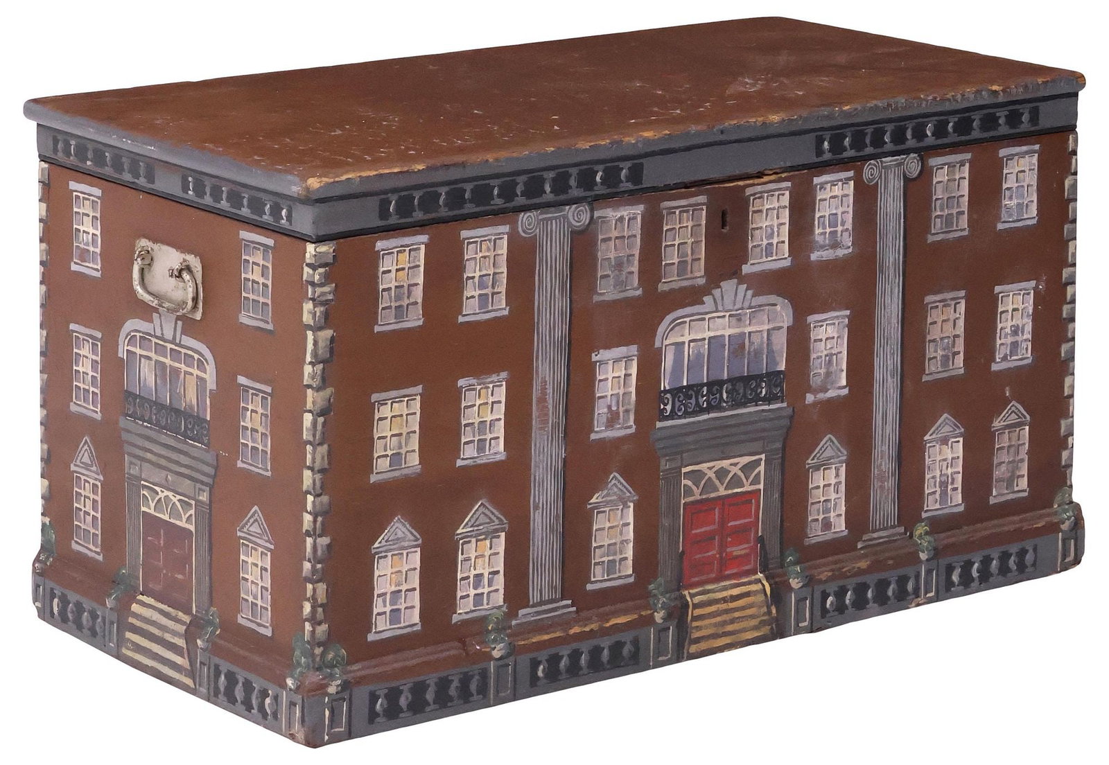 ENGLISH PAINT-DECORATED HOUSE FACADE BLANKET BOX, 19TH C. (1 of 5)