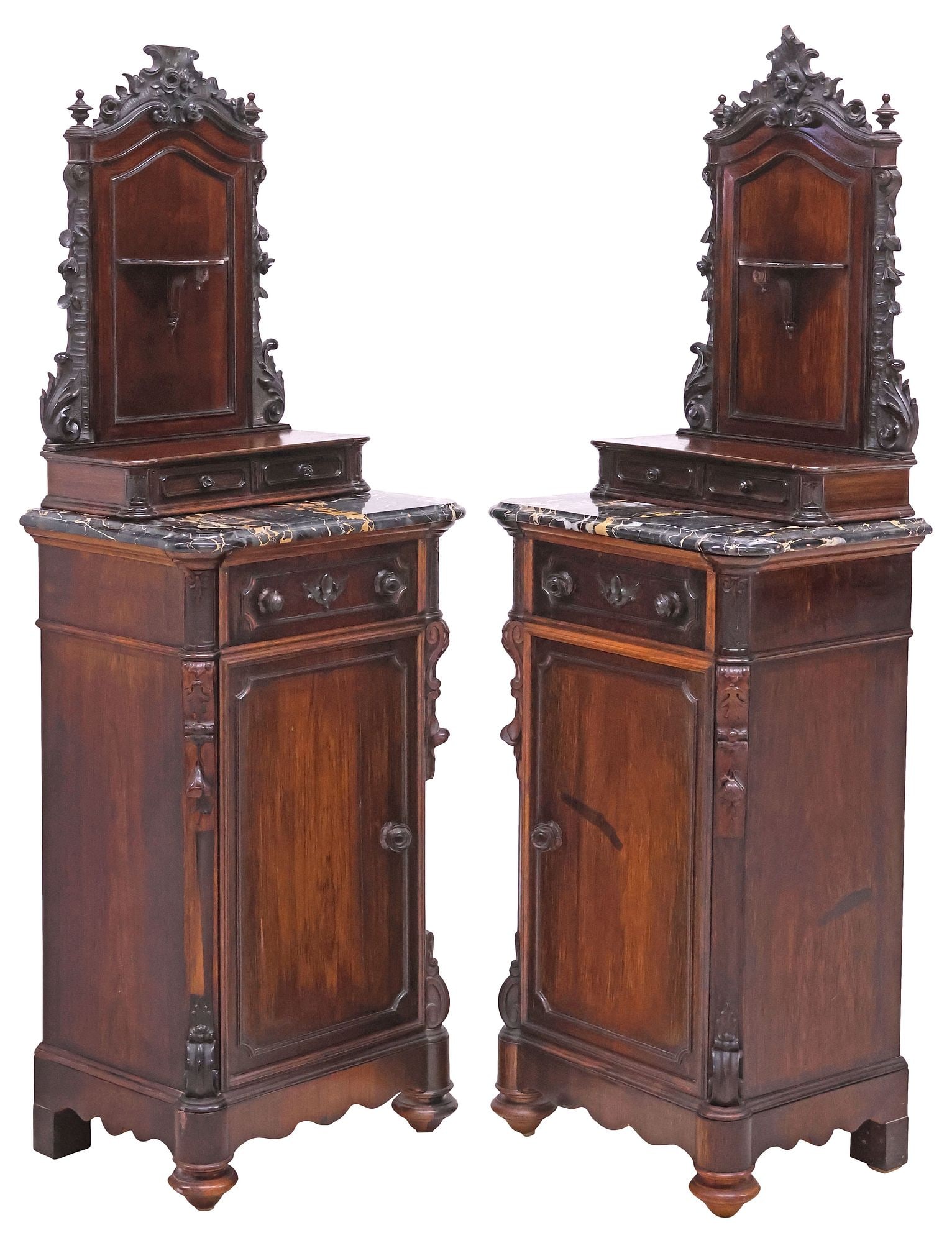 (2) ITALIAN PIETRO SPEICH MARBLE-TOP CARVED ROSEWOOD NIGHTSTANDS (1 of 8)