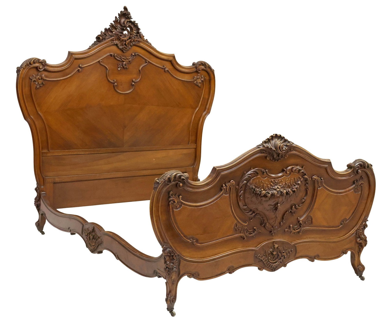FRENCH LOUIS XV STYLE CARVED WALNUT BED (1 of 5)