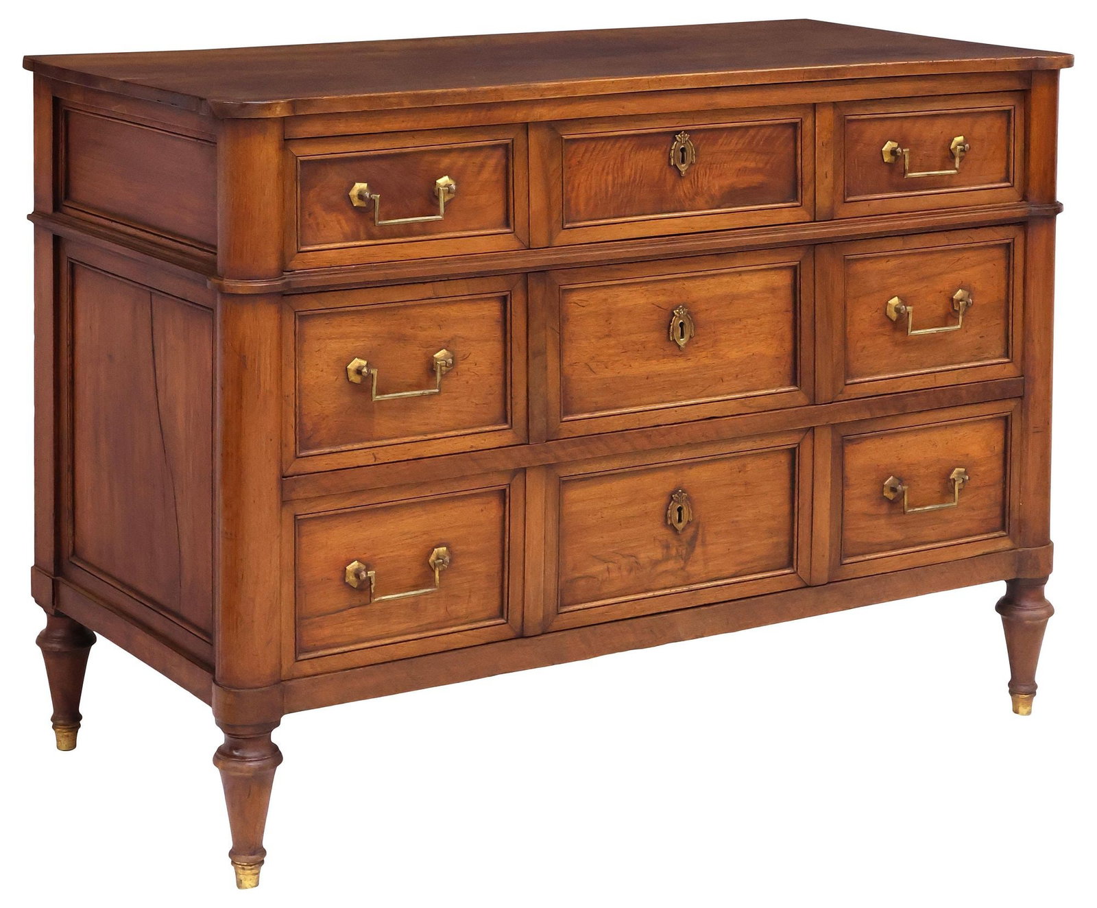 FRENCH LOUIS XVI STYLE PANELED WALNUT 3-DRAWER COMMODE (1 of 5)