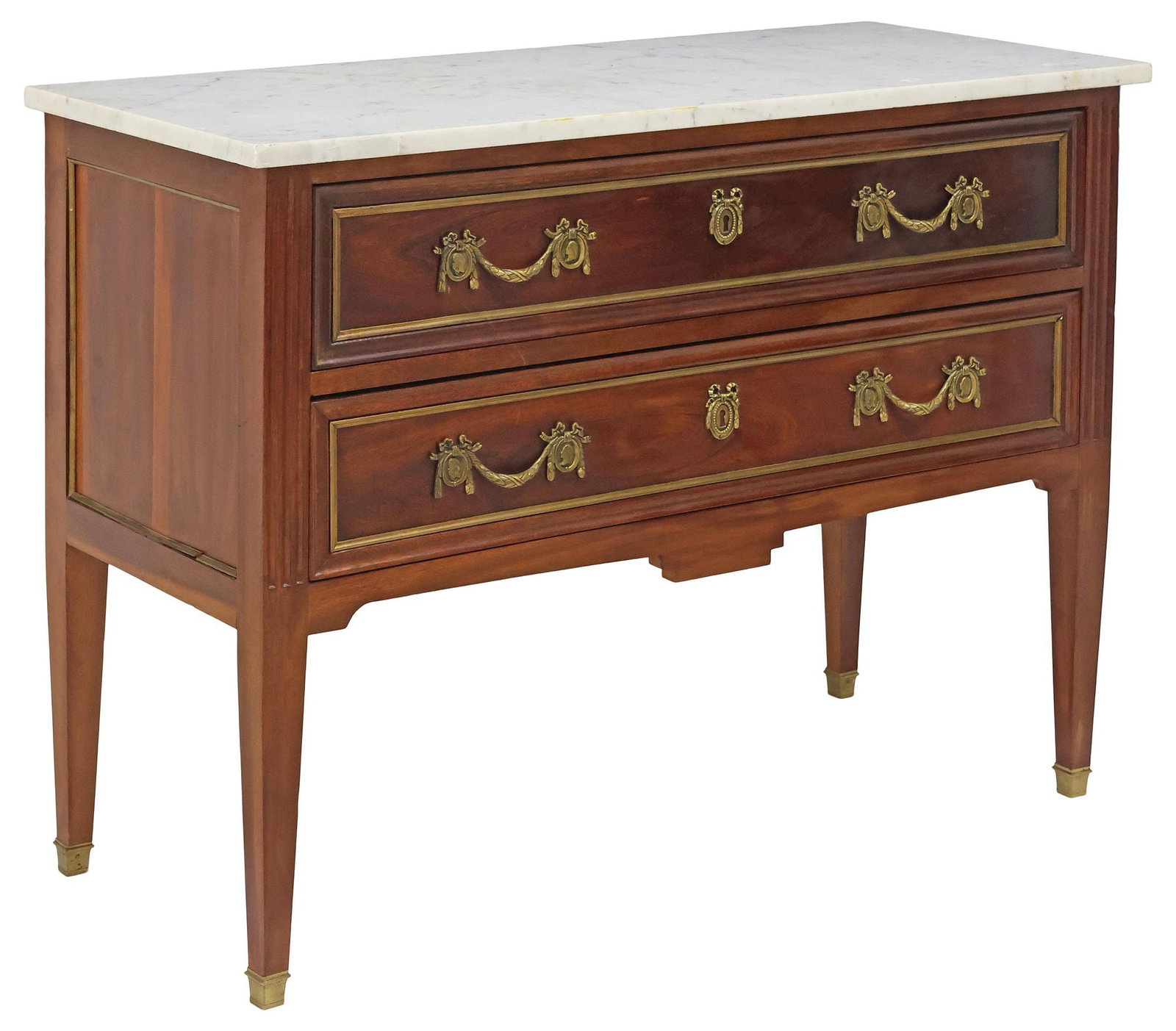 FRENCH LOUIS XVI STYLE MARBLE-TOP MAHOGANY COMMODE (1 of 6)