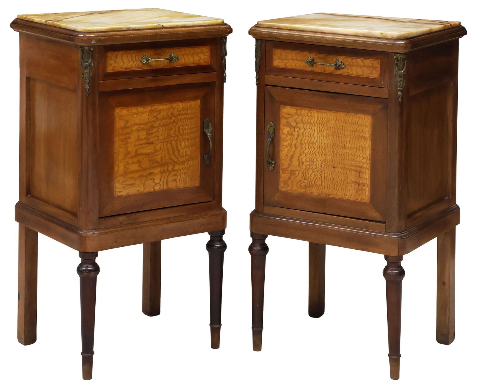 (2) FRENCH LOUIS XVI STYLE MARBLE-TOP MAHOGANY NIGHTSTANDS (1 of 6)