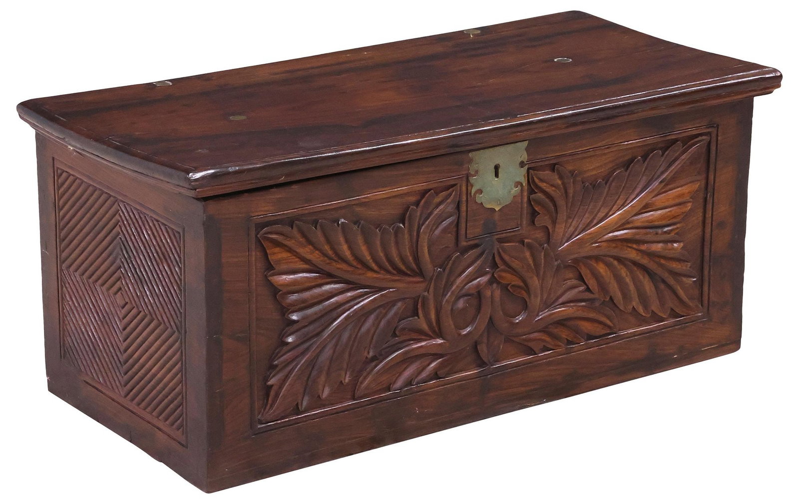 FOLIATE CARVED ROSEWOOD TRUNK / STORAGE CHEST, INDIA (1 of 5)