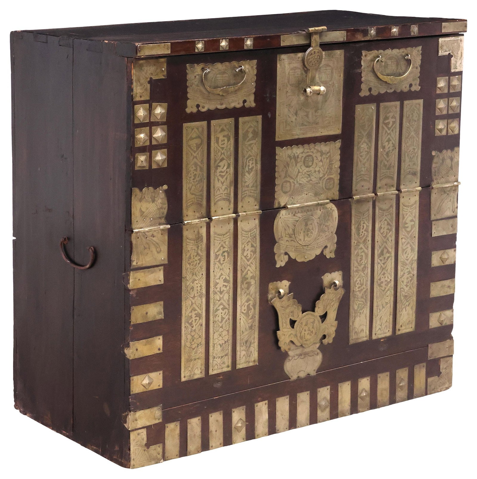 KOREAN BRASS-MOUNTED HARDWOOD DROP-FRONT BANDAJI CHEST (1 of 8)