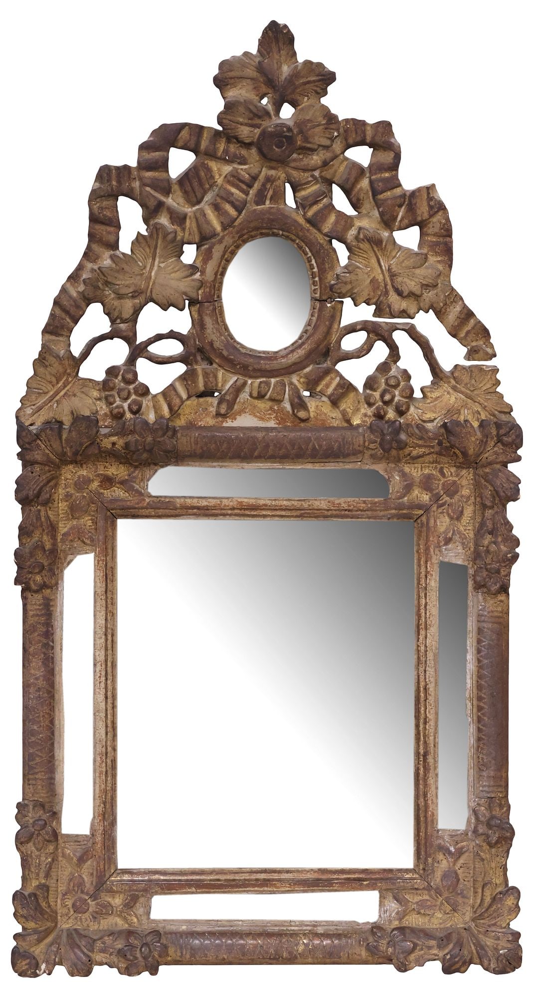 FRENCH LOUIS XVI PERIOD GILTWOOD CUSHION WALL MIRROR, 18TH C. (1 of 3)