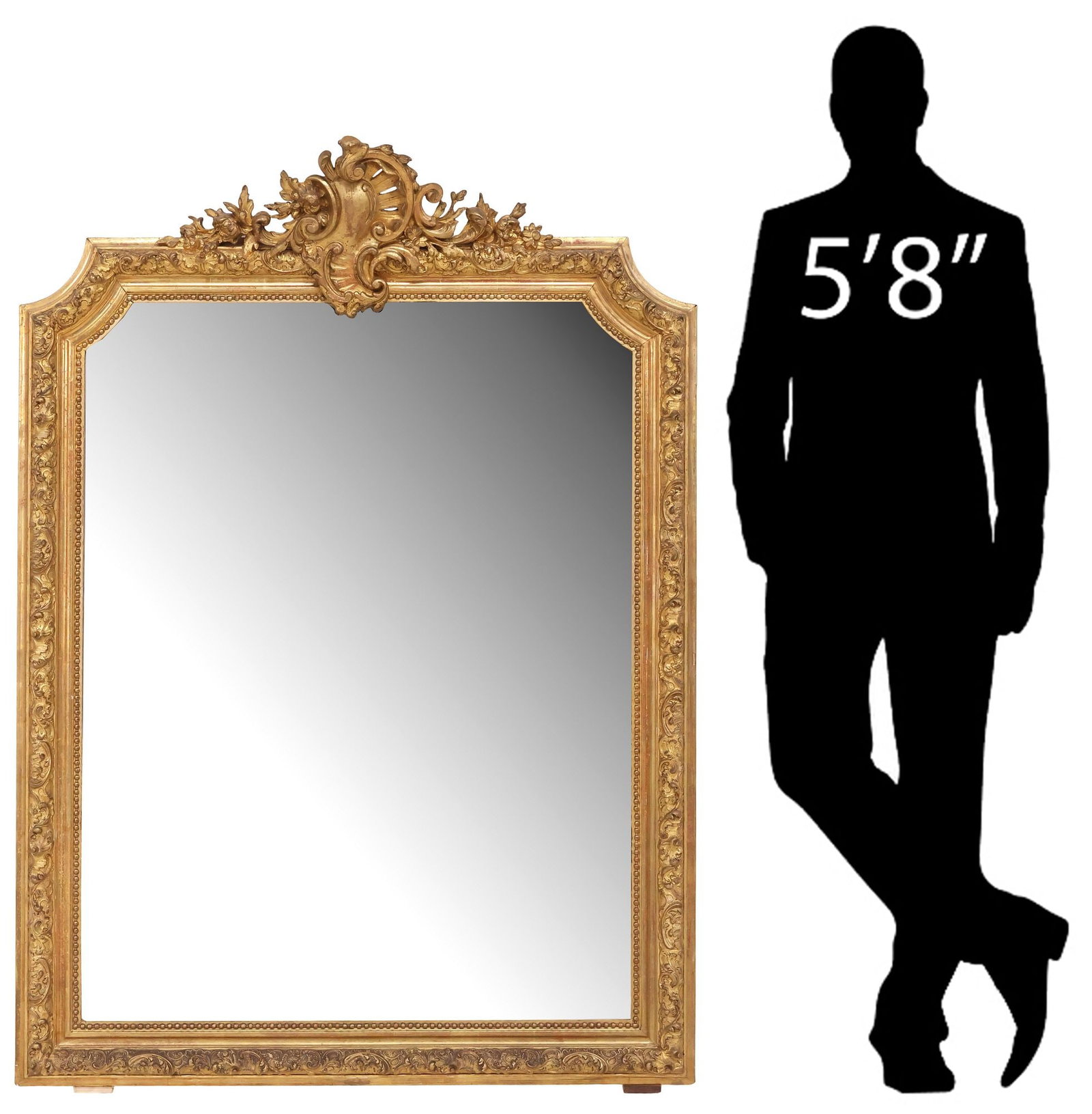FRENCH LOUIS XV STYLE FOLIATED GILTWOOD MIRROR, 54"H (1 of 4)