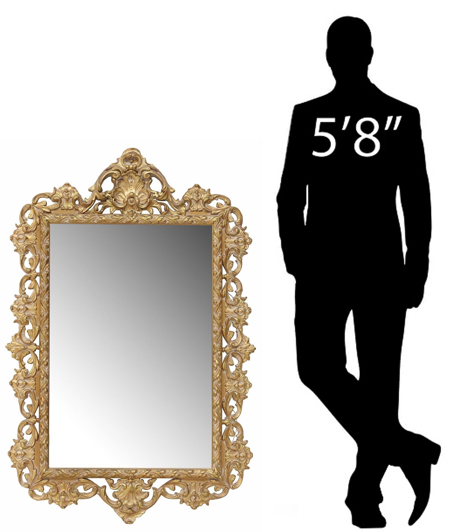 ROCOCO STYLE SCROLL & FOLIATE BEVELED WALL MIRROR, 54.5"H (1 of 4)