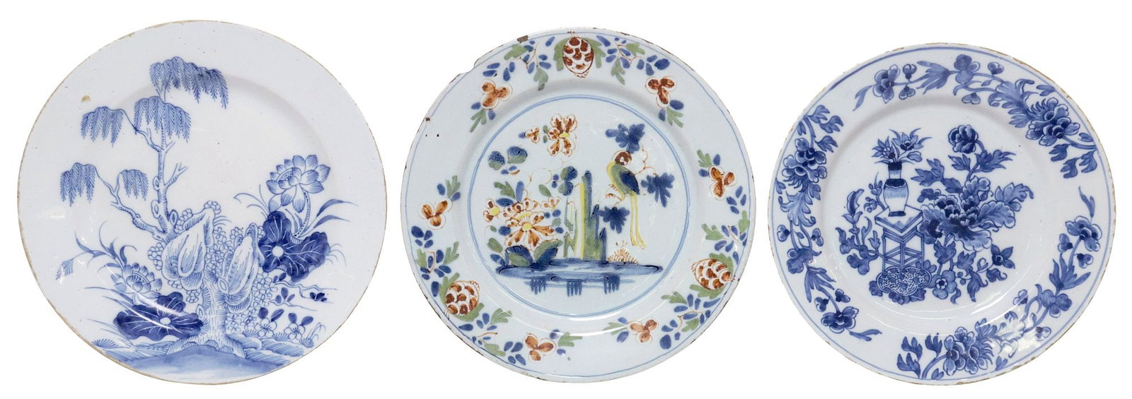 (3) ENGLISH DELFT CHINOISERIE PLATES, 18TH C. (1 of 5)