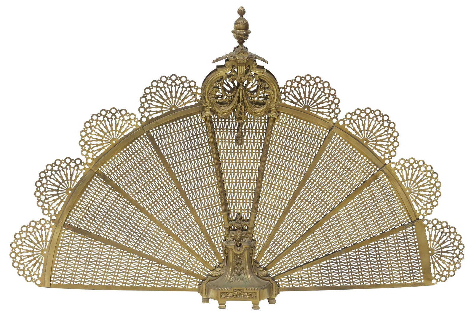 FRENCH GILT METAL PEACOCK FAN-FORM FIREPLACE SCREEN (1 of 5)