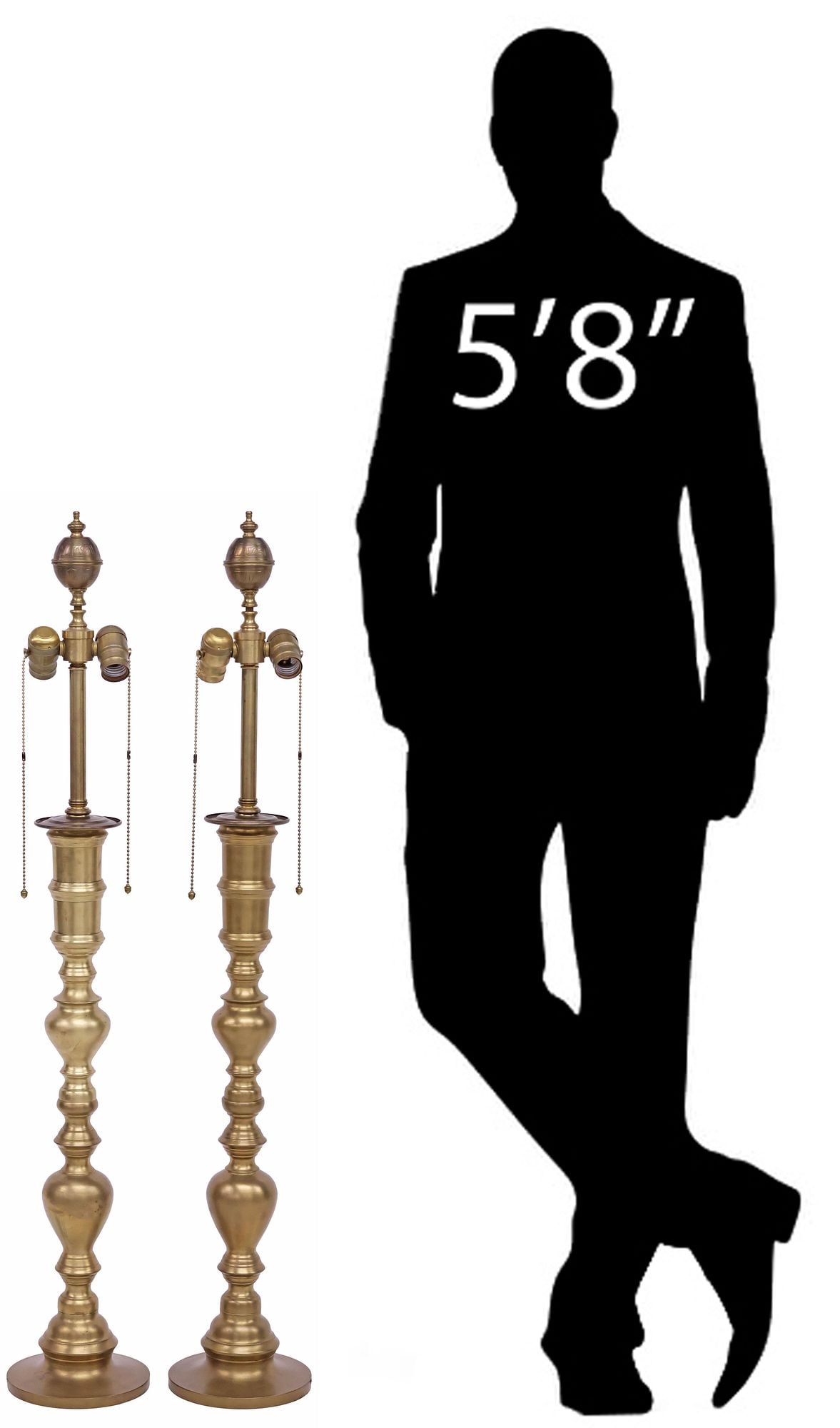 (2) LARGE TURNED-FORM BRASS CANDLESTICK 2-LIGHT TABLE LAMPS, 41.5"H (1 of 5)