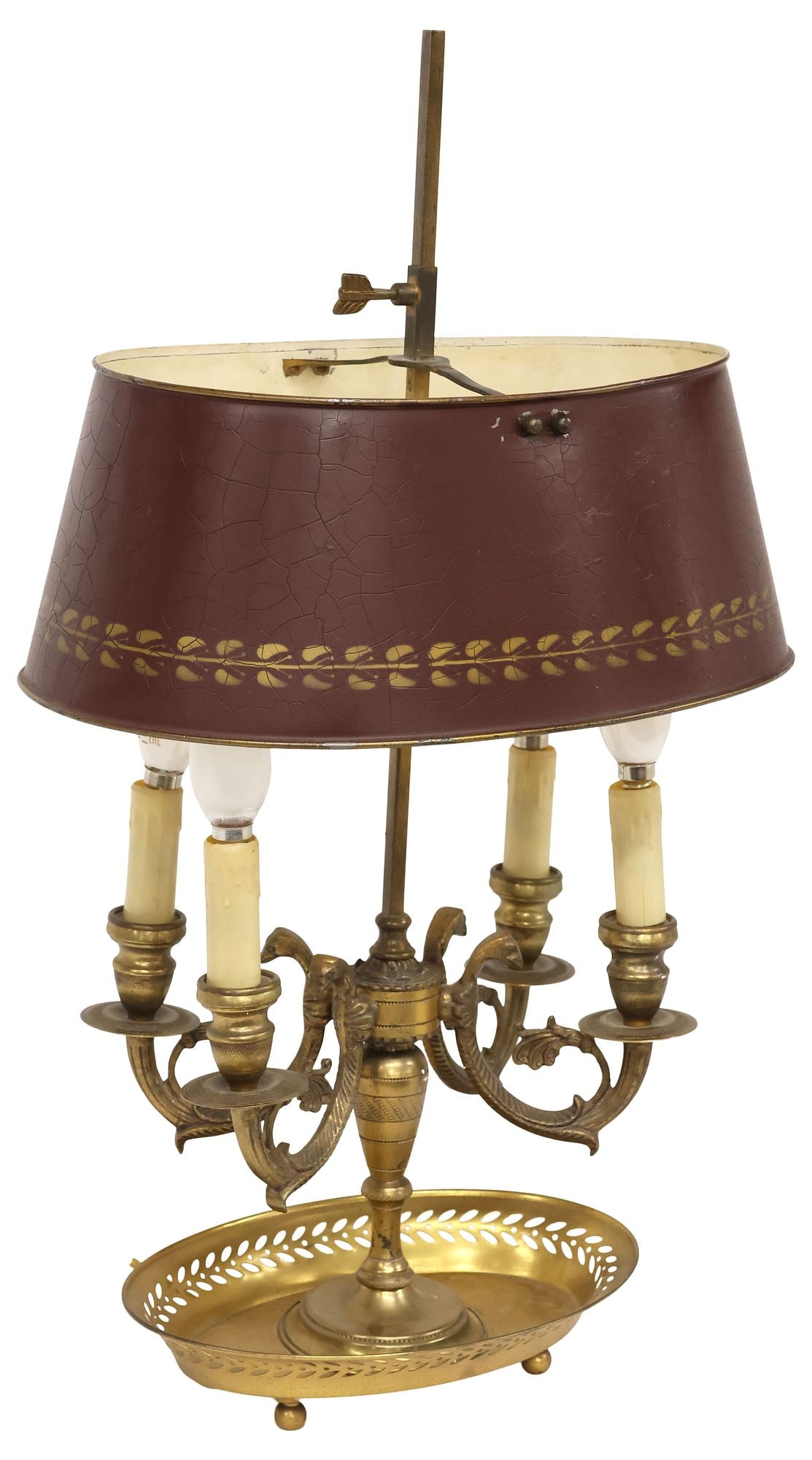 FRENCH EMPIRE STYLE GILT METAL 4-LIGHT BOUILLOTTE TABLE LAMP (1 of 4)