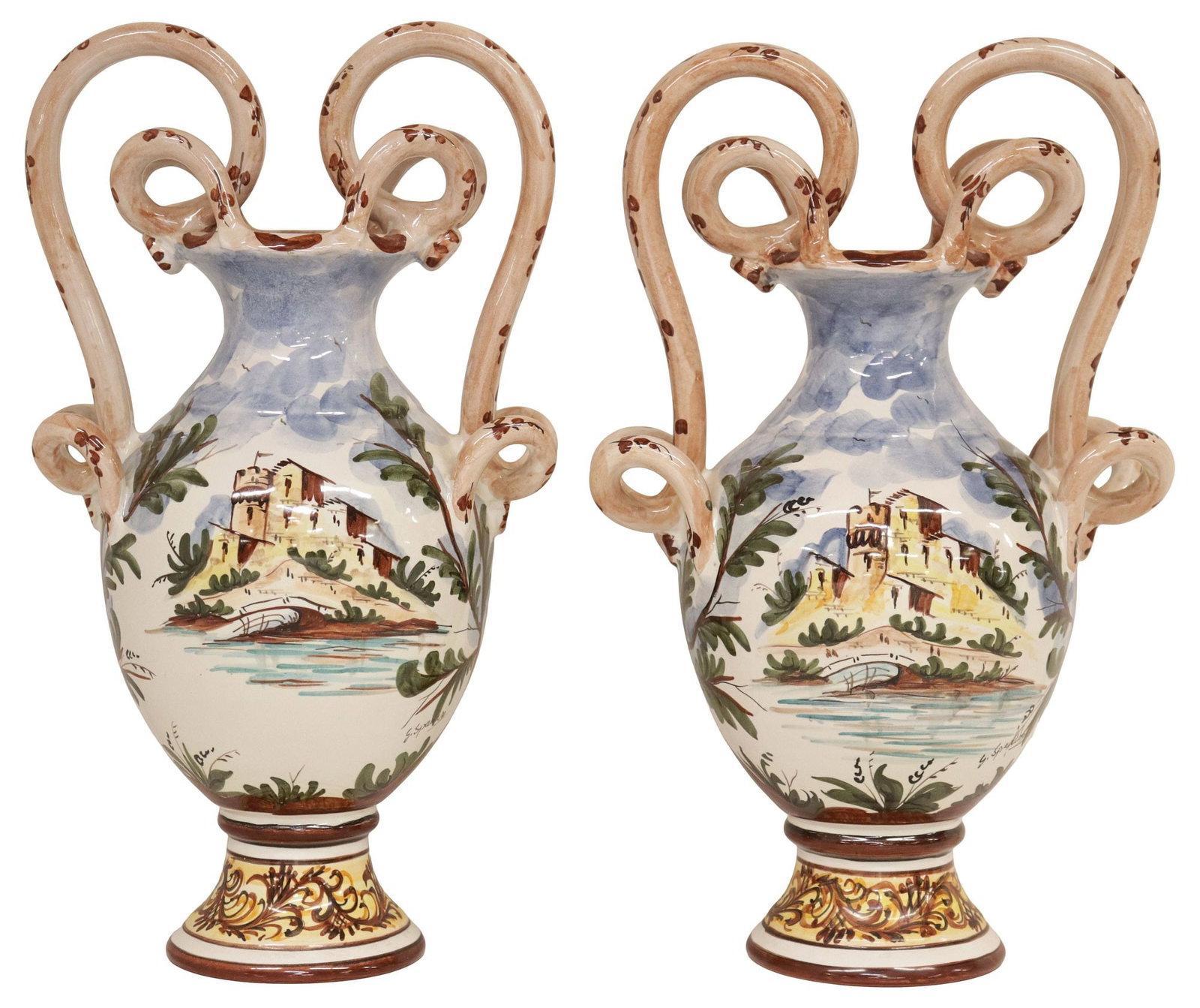 (2) ITALIAN VITTORIA MAZZOTTI MAJOLICA POTTERY AMPHORA VASES (1 of 4)