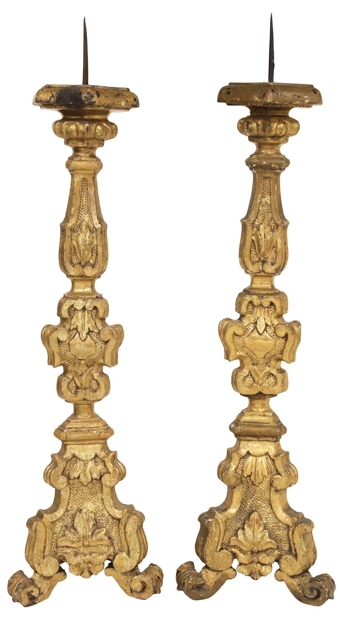 (2) ITALIAN BAROQUE STYLE CARVED GILTWOOD ALTAR CANDLE PRICKETS (1 of 4)