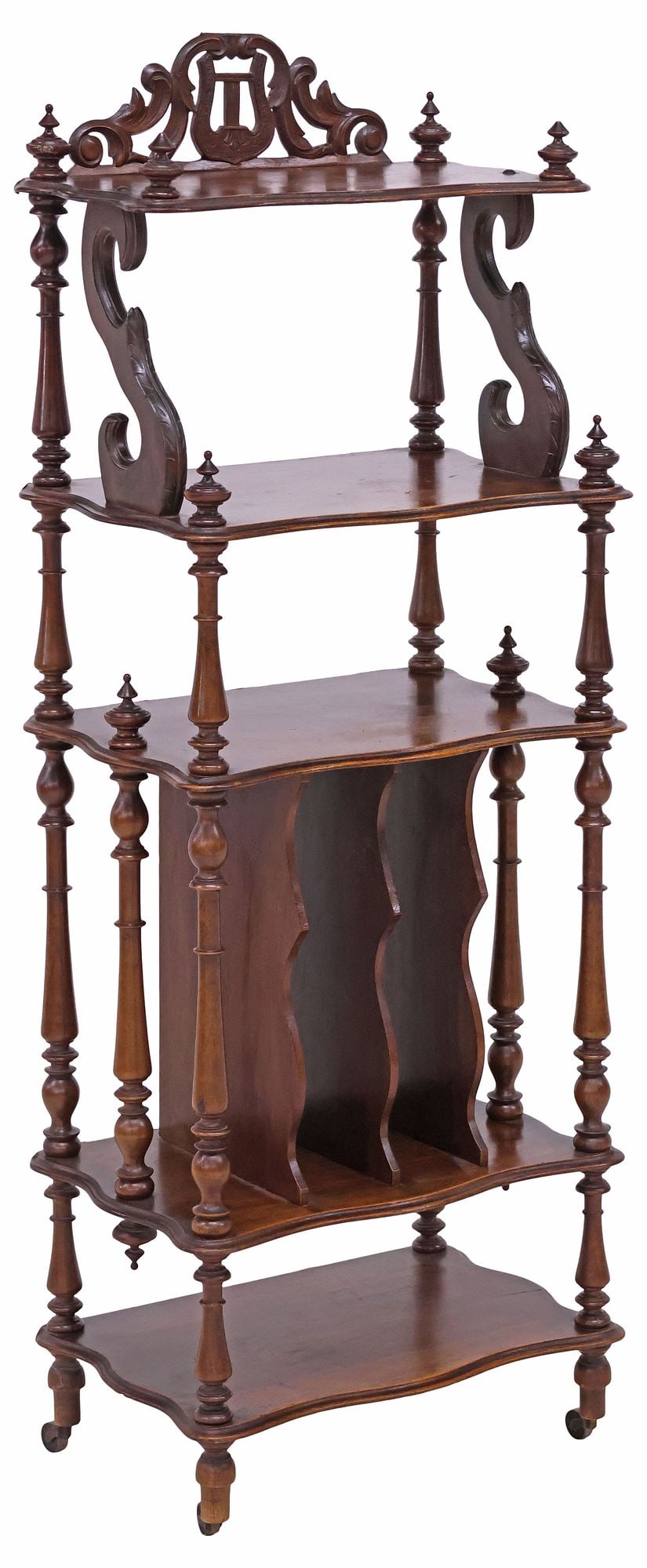 ITALIAN CARVED WALNUT LYRE MUSIC STAND / ETAGERE (1 of 4)