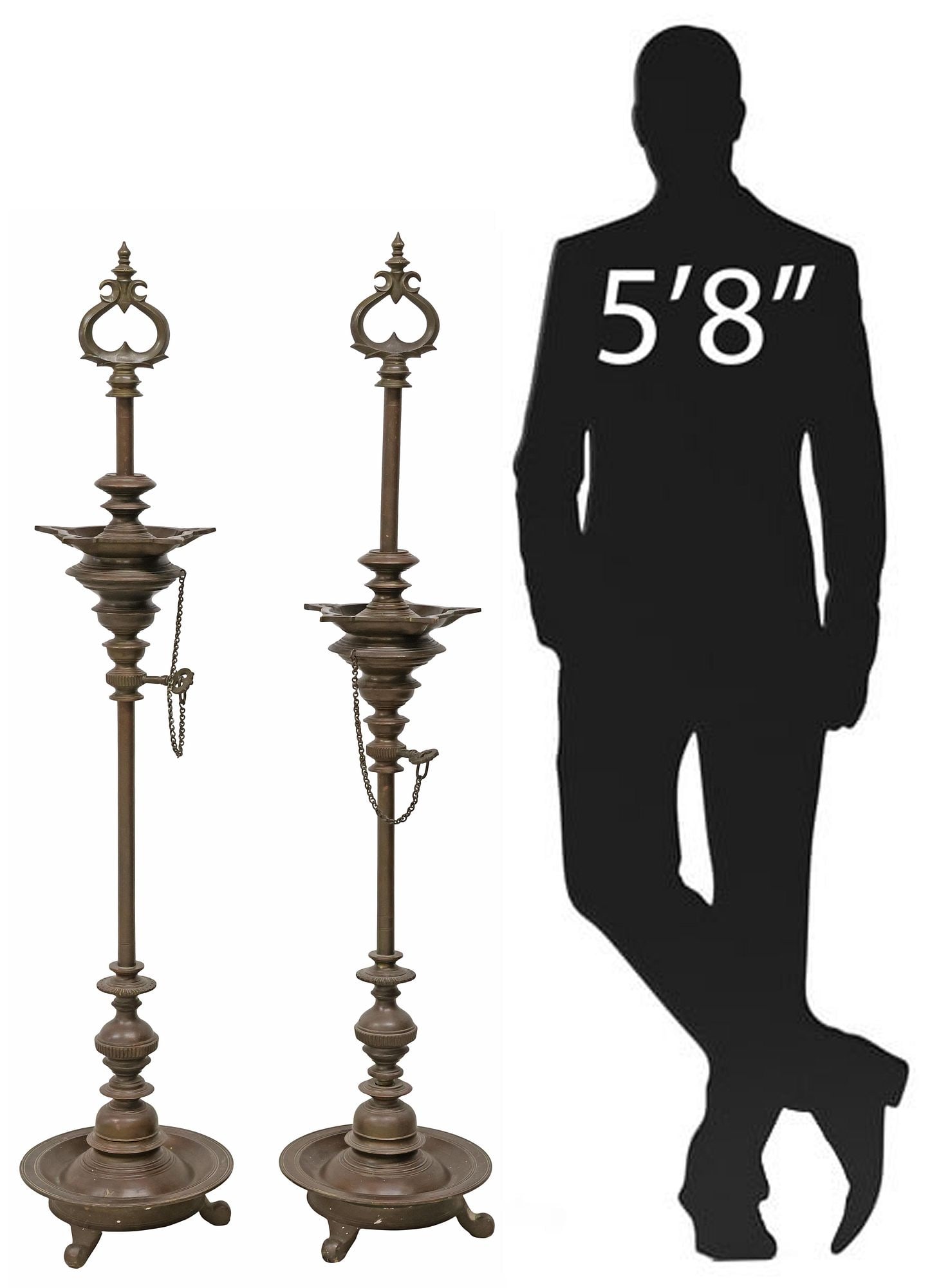 (2) INDIAN PATINATED BRONZE STANDING OIL LAMPS / CHAVI VILAKKU (1 of 6)