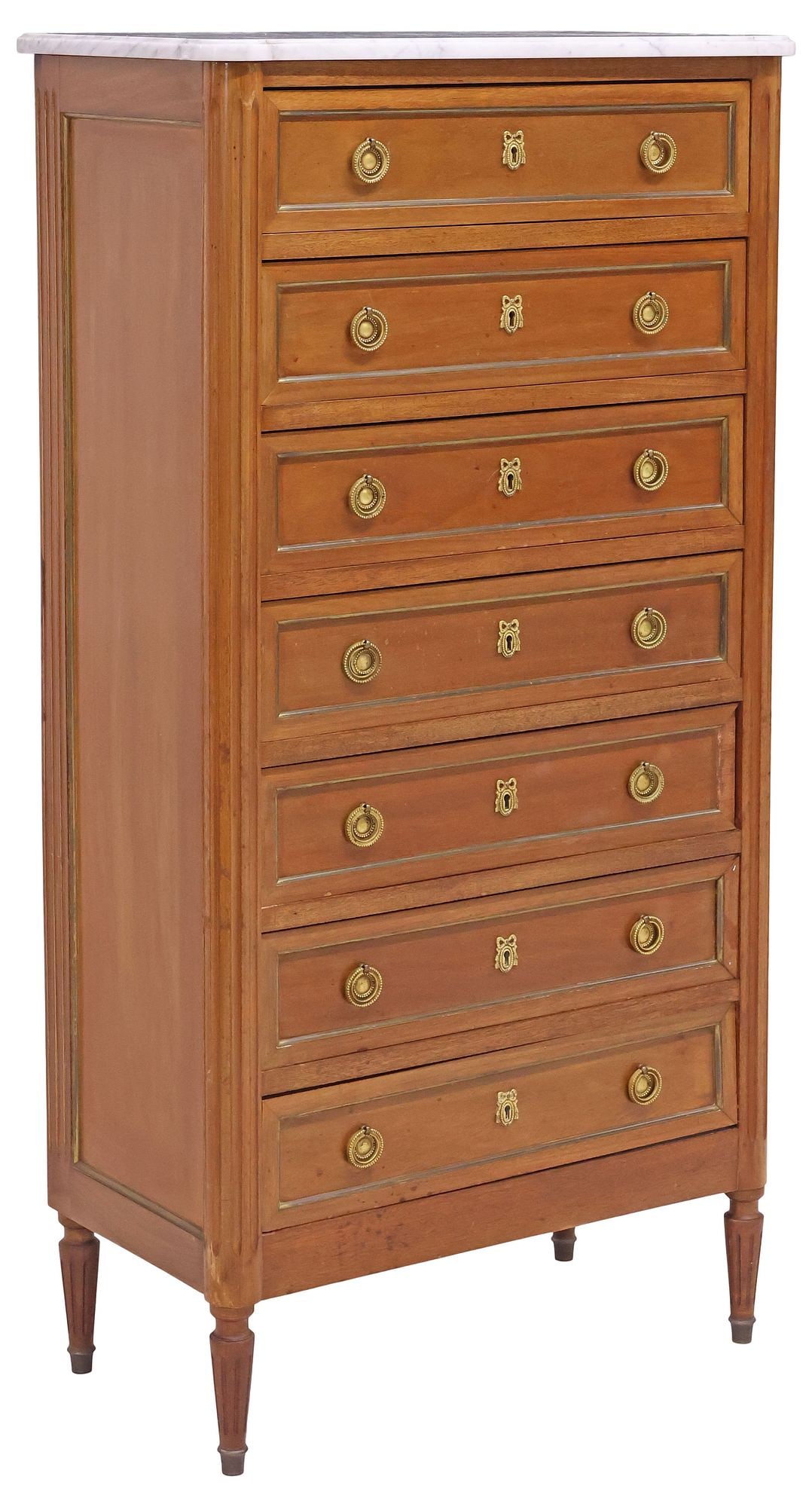 FRENCH LOUIS XVI STYLE MARBLE-TOP MAHOGANY SEMAINIER / TALL CHEST (1 of 5)