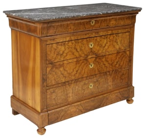 FRENCH LOUIS PHILIPPE PERIOD MARBLE-TOP BURLED WALNUT COMMODE