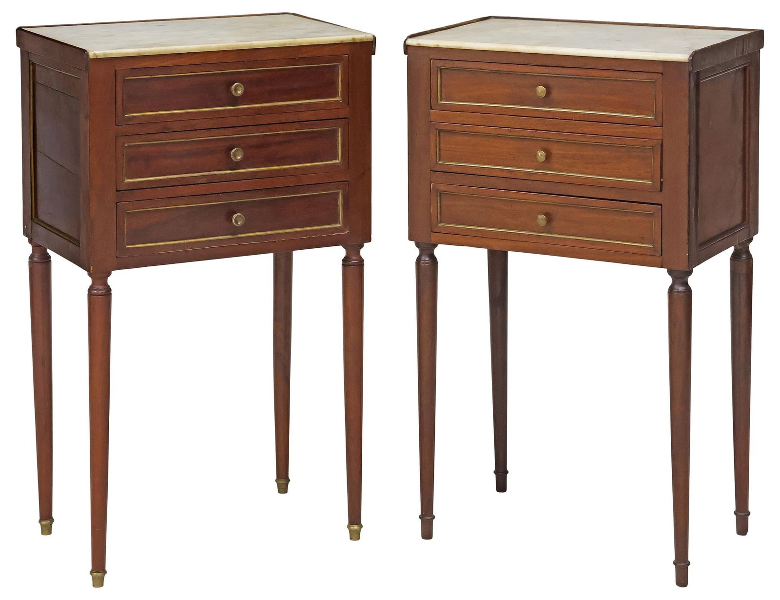(2) FRENCH LOUIS XVI STYLE MARBLE-TOP MAHOGANY NIGHTSTANDS (1 of 5)