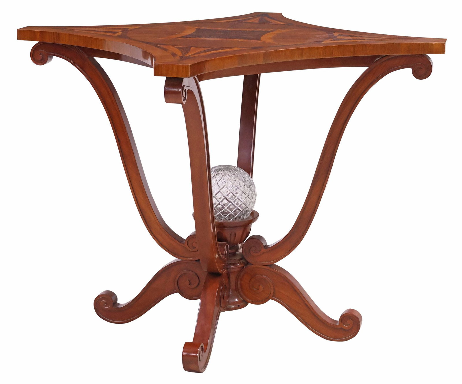 JOHN WIDDICOMB PARQUETRY-INLAID PEDESTAL TABLE WITH CRYSTAL FINIAL (1 of 6)