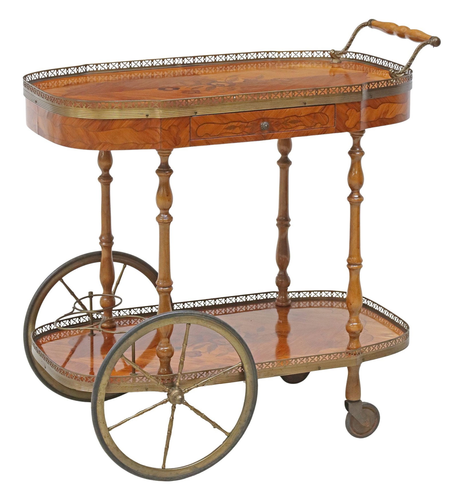ITALIAN FLORAL MARQUETRY SERVICE TROLLEY/ BAR CART (1 of 5)