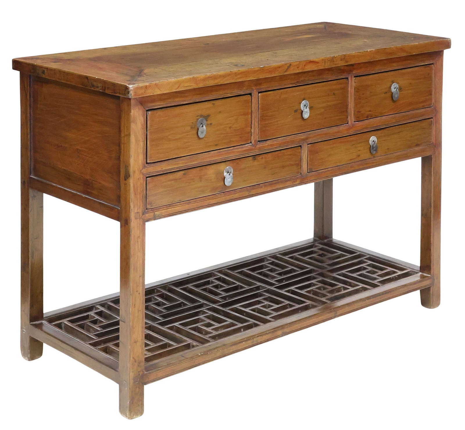 CHINESE RECTANGULAR ELM 5-DRAWER CONSOLE TABLE (1 of 5)
